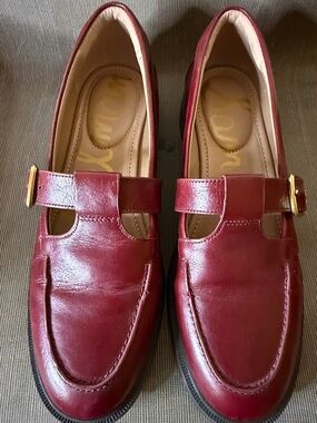 Sam Edelman Burgundy Leather Loafers with Gold Buckle